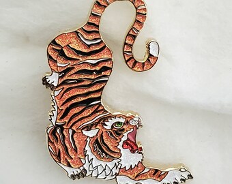 Love♡Tiger Tiger Love Tattoo Hand Enamel Pin Badge Lapel Pin Black Silver