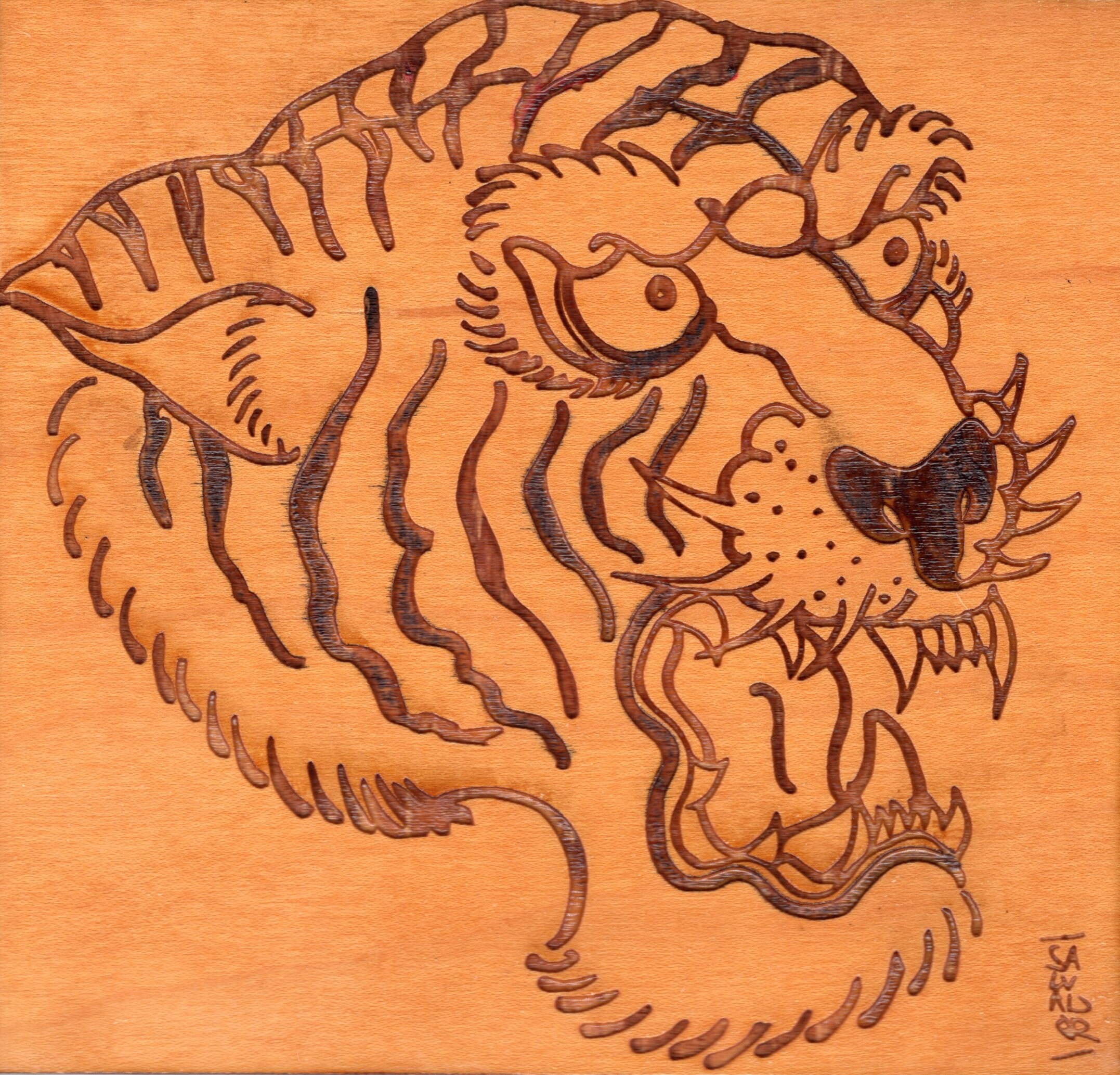 Laser Engraved Tiger Art W/ Easel Etsy