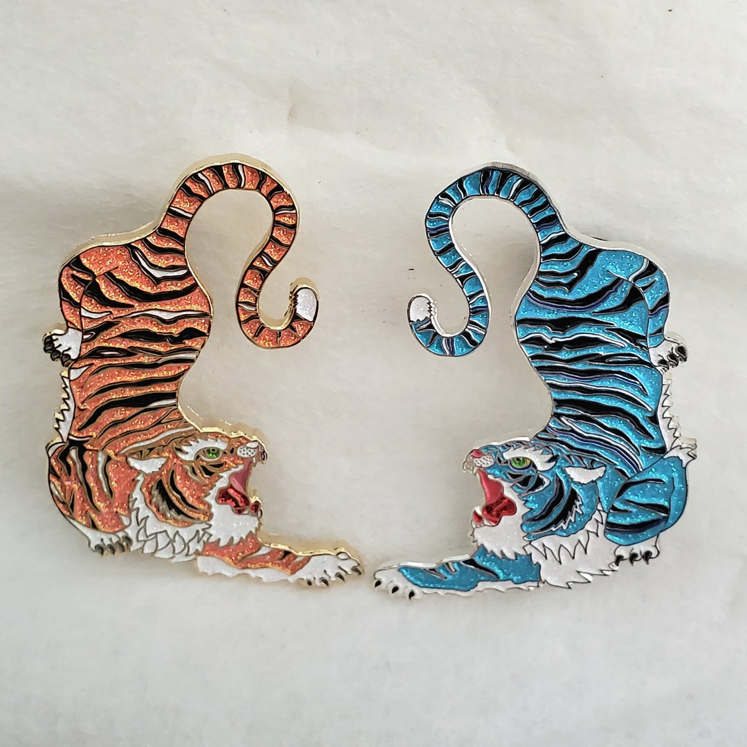 Tiger Two Pack Glitter Pins - Etsy