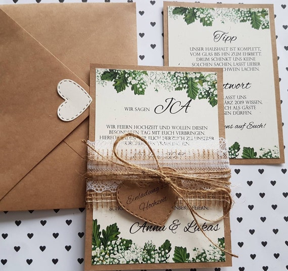 10x Einladung Hochzeit Vintage Hochzeitseinladungen Blatter Etsy