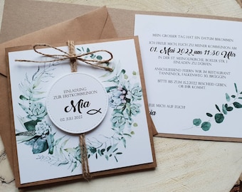 10x invitation for baptism, communion, confirmation invitation card, baptism, birthday, flowers, succulents, wedding invitation, boho, flower wreath