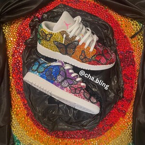 Custom AF1 J1 bling rhinestone rainbow butterfly