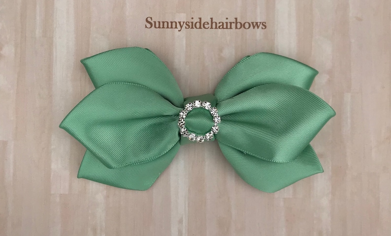 Green Boutique hairbow Green Hair Bow Clip Girls Big Green bows Big Green hair bows Large Green hair bows Sage Green ponytail bow