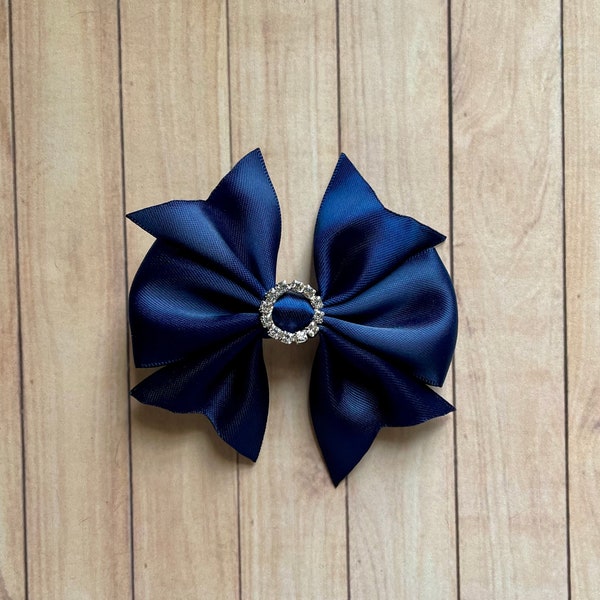 Navy Blue Boutique hairbow, Navy Hair bow Clip, Navy bows for girls, Navy Stacked Bow, Navy flower girl bow, Navy Blue ponytail bow