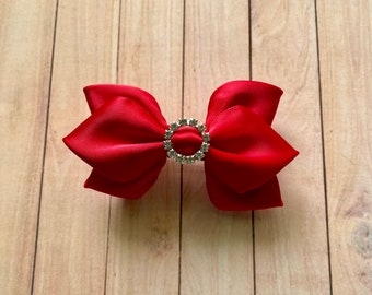 Red Boutique hairbow, Red Hair Bow Clip, Large Red hair bows, Girls Big Red bows, Big Red hair bows, Red ponytail bow