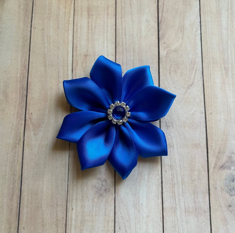 Blue Flower Hair Bow 3 Inch Blue Bow Blue Hair Bow Clip Etsy