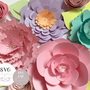 SVG - 3D Spring Flower Template Bundle of 5, INSTANT download, Zinnia, Layered Flower svg, 3d poppy, 3d peony flower, 3d rose flower, dxf
