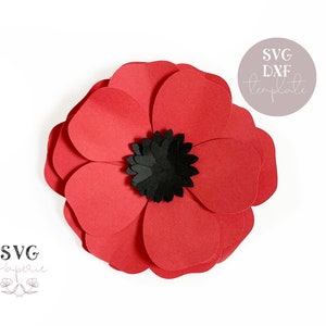 SVG - 3D modello di fiore, fiore di papavero svg, download immediato, dxf e file Cricut ottimizzato anche incluso. Modello di carta del fiore, fiore di svg
