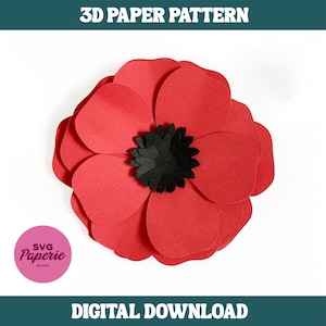 SVG - 3D Flower Template, Poppy Flower svg, INSTANT download, dxf and Cricut optimized file also included. Paper Flower template, svg flower