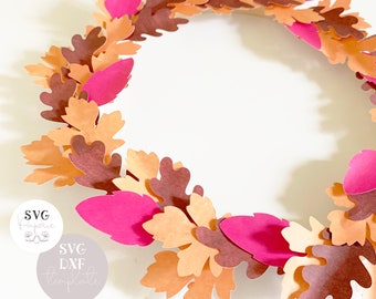 SVG/ DXF - 3D Fall/Autumn Leaves Wreath, 3D template, INSTANT download, dxf file, 3d svg, svg flower wreath, fall decor svg, cricut svg,wall