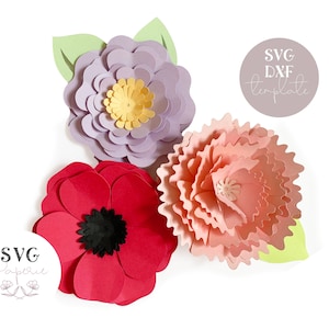 SVG - 3D Spring Flower Template Bundle, INSTANT download, Zinnia Layered Flower svg, 3d poppy, 3d peony flower, 3d paper flowers, diy, dxf