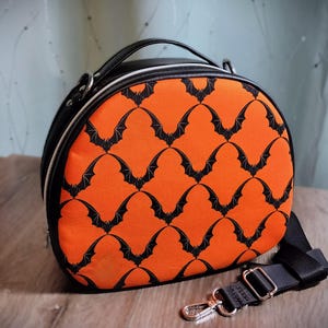Black and Orange Bat Bowler Bag, Classy Spooky Handbag