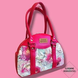 Pink Floral Handbag, Purse, Bowler Bag