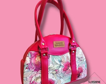 Pink Floral Handbag, Purse, Bowler Bag