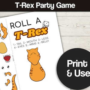 Roll a Dinosaur, printable game ideas, trex party game, dinosaur party ideas, birthday games for kids, trex dinosaur, dinosaur fan gifts