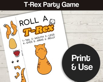 Roll a Dinosaur, printable game ideas, trex party game, dinosaur party ideas, birthday games for kids, trex dinosaur, dinosaur fan gifts