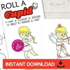 Roll a Cupid, Roll a Cupid Dice game, roll a cupid printable, Valentine games for kids, Valentine's Day games for kids, VDay printable games image 1