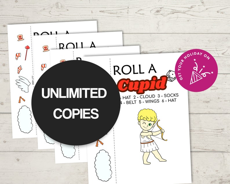 Roll a Cupid, Roll a Cupid Dice game, roll a cupid printable, Valentine games for kids, Valentine's Day games for kids, VDay printable games image 3