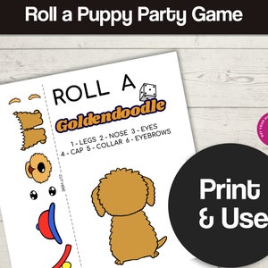 Roll a Puppy Party Game, Goldendoodle puppy, dog games, dog party games, Golden Doodle, Goldendoodle dog, birthday party games, animal games
