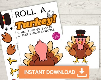 Roll a Turkey, roll a turkey dice game, roll a turkey printable, thanksgiving games for kids, Thanksgiving games for adults, printable games