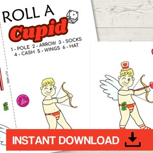 Roll a Cupid (Adult Version), Valentine&#39;s Day Games for Adults, virtual Valentine&#39;s game, Printable Valentine&#39;s Game, Galentine&#39;s party game