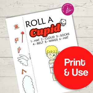 Roll a Cupid, Roll a Cupid Dice game, roll a cupid printable, Valentine games for kids, Valentine's Day games for kids, VDay printable games image 2