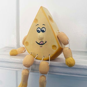 Smiling Cheese Wedge - Wooden Food Art Figurine, Signed