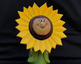 Sunflower - Flower Art - Gifts for Vegan - Foodie Gift - Gift for Mom - Decorative Collectibles - Wooden figurine