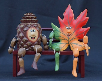 Fall Duo - Hand Painted Home Decor - Gift - Christmas Gift for Mom  - Decorative Collectibles - Wooden figurine