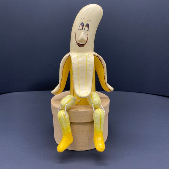 Smiling Banana Wooden Figurine - Fruit Art Collectible