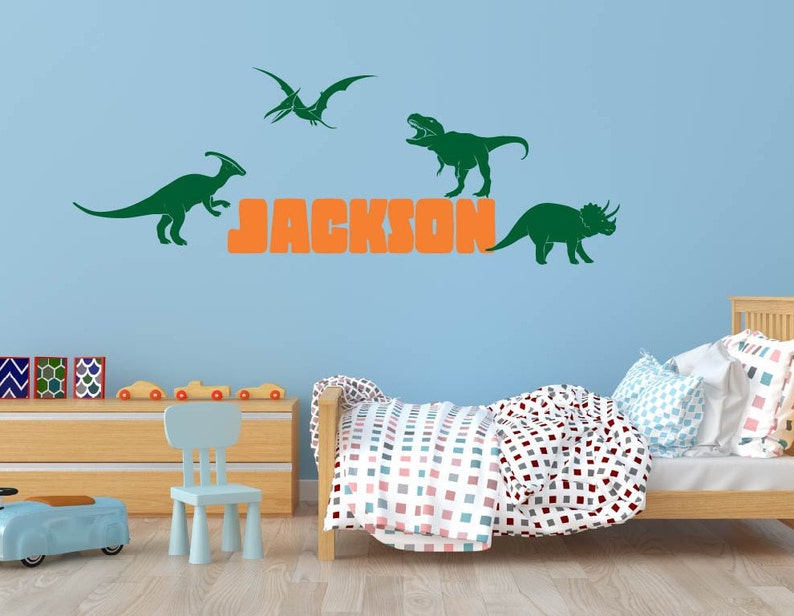 Kids Name Dinosaur Wall Decal Dinosaur Name Wall Decal Etsy