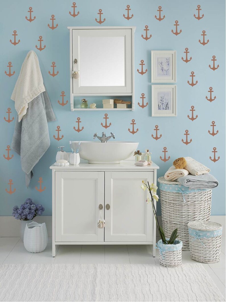 Anchor Wallpaper Anchor Wall Decals Nautical Bathroom Decor Etsy