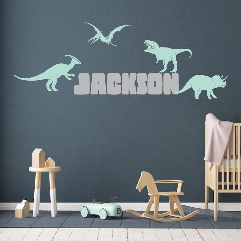 Kids Name Dinosaur Wall Decal Dinosaur Name Wall Decal Etsy