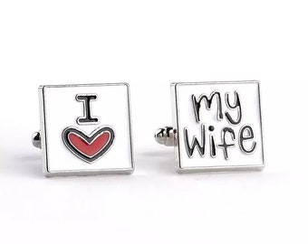 Wedding cufflinks enamelled with a personalized box