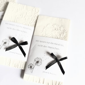 Dandelion,Mourning, funeral, handkerchief , guest gift with banderole , if desired, with cellophane, from 25 pieces