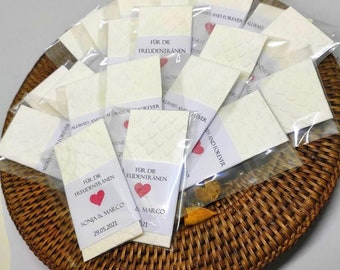 Larmes de joie, mouchoir pour la cérémonie de mariage, cadeau d'invité avec banderole et, si désiré, avec cellophane, à partir de 25 pièces