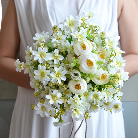 Bouquet De Mariée Fleurs En Blanc Et Jaune Fleurs De Soie