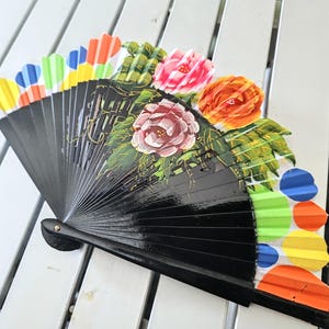Fan, hand fan, handmade, unique, hand-painted, black fan with flowers