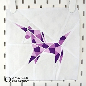 Origami Unicorn Foundation Paper Piecing Pattern. Block Quilt Pattern.  2 sizes:  9 in and 16.5 in and scaling formula. PDF Downloadable