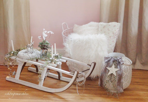 Advent Wreath Sleigh Vintage Shabby Chic Country House Christmas Decoration 14 Beautifully Made