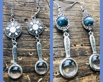 Boho magnifying looking glass beaded earrings