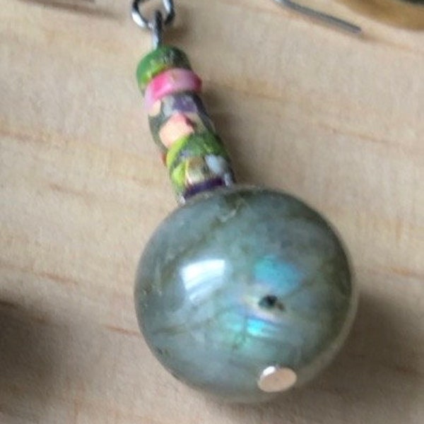 Ooak Labradorite and jasper large gemstone bead dangle earrings