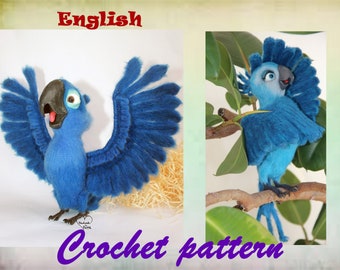 Patrón de loro azul Patrón de pájaro a crochet Tutorial de amigurumi Pájaro a crochet Loro a crochet Amigurumi PDF Juguete de crochet Patrón Amigurumi