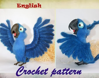 Patrón ganchillo loro azul Patrón pájaro juguete Amigurumi tutorial Pájaro de ganchillo Amigurumi loro de ganchillo PDF Patrón Amigurumi juguete de ganchillo