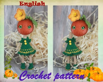 Pumpkin crochet pattern Doll pattern Pumpkin toy Halloween dolls Amigurumi doll pattern Decor for Halloween Halloween gift