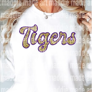 Sequins Tiger Gold and Purple Embroidered Edge Design School Spirit PNG File
