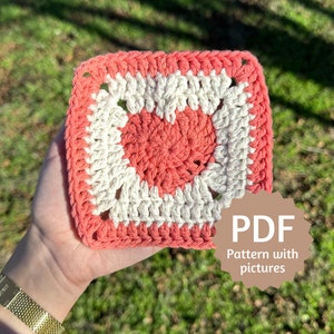 Heart Granny Square Pattern PDF, Easy Crochet Pattern with Step by Step Picture Tutorial for Beginners, 12 Page Instant Download