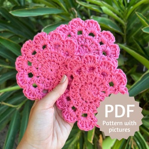 Flower Crochet Coaster Pattern PDF, Easy Crochet Pattern with Step by Step Picture Tutorial for Beginners, 6 Page Instant Download