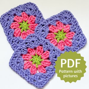 Crochet Flower Granny Square PDF Pattern, Floral Granny Square, Crochet Pattern with Pictures, Crochet Pattern For Beginners