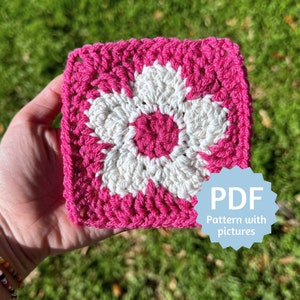 Flower Square Pattern PDF, Easy Crochet Pattern with Step by Step Picture Tutorial for Beginners, 12 Page Instant Download